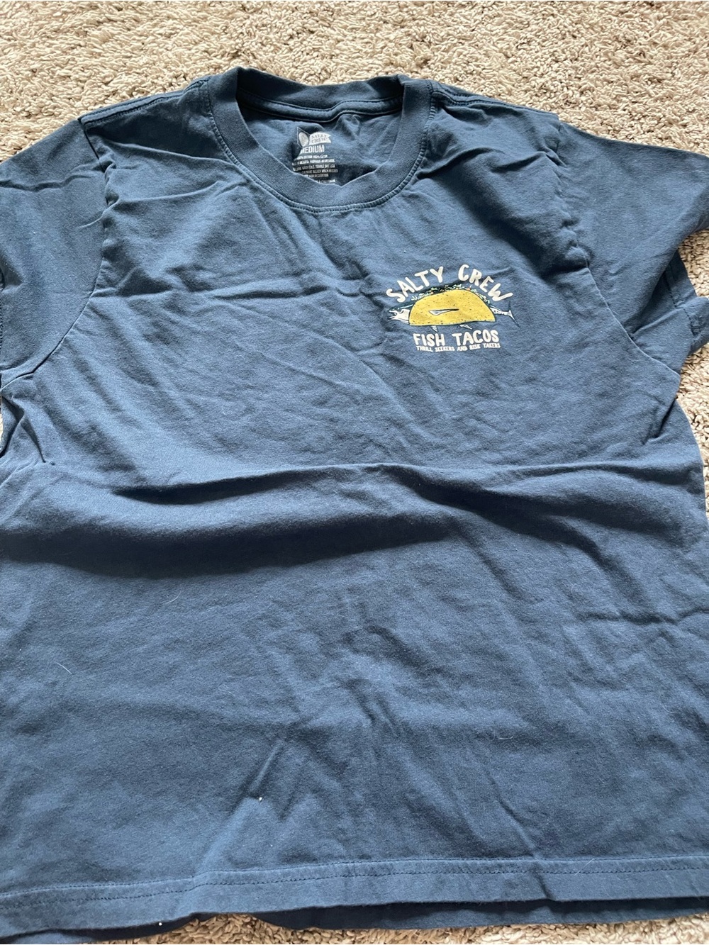 Salty Crew Navy Crewneck Logo Tee with Small Chest Print